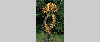 Title: Piscatorial Flora. Grizedale Forest, Cumbria. Situated in the Forest between Lake Windemere and Lake Coniston. Wood sculpture
